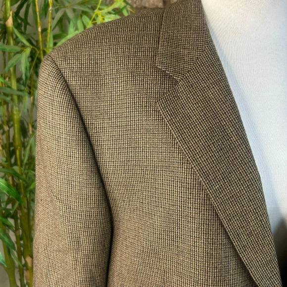 Chaps Men's Brown Mini Houndstooth Check Blazer Sportscoat Size 48L - Picture 6 of 8